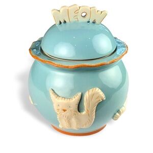 Carmel Ceramica Cat Cookie jar with “Meow” lid